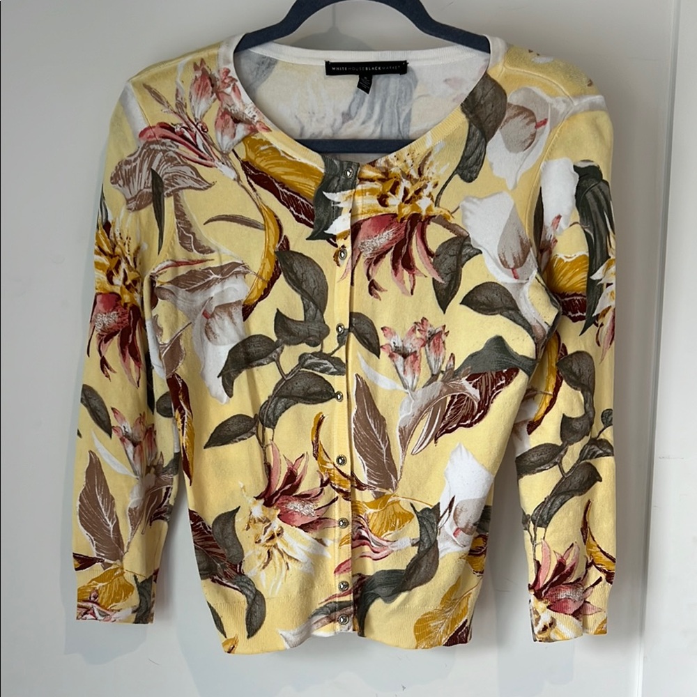 White House Black Market Yellow Floral Cardigan